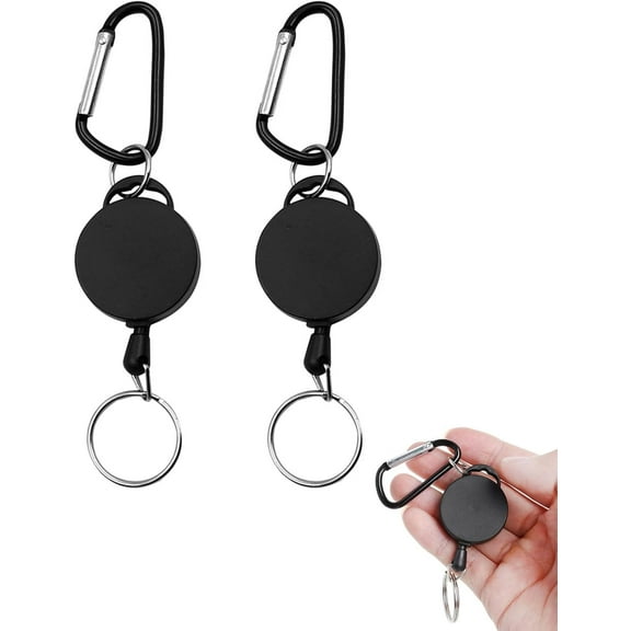 Retractable Badge Reels - Heavy Duty Extendable Key Chain - Key Lanyard Belt Clip Badge Holder Pull Reel Black(2 Pack)