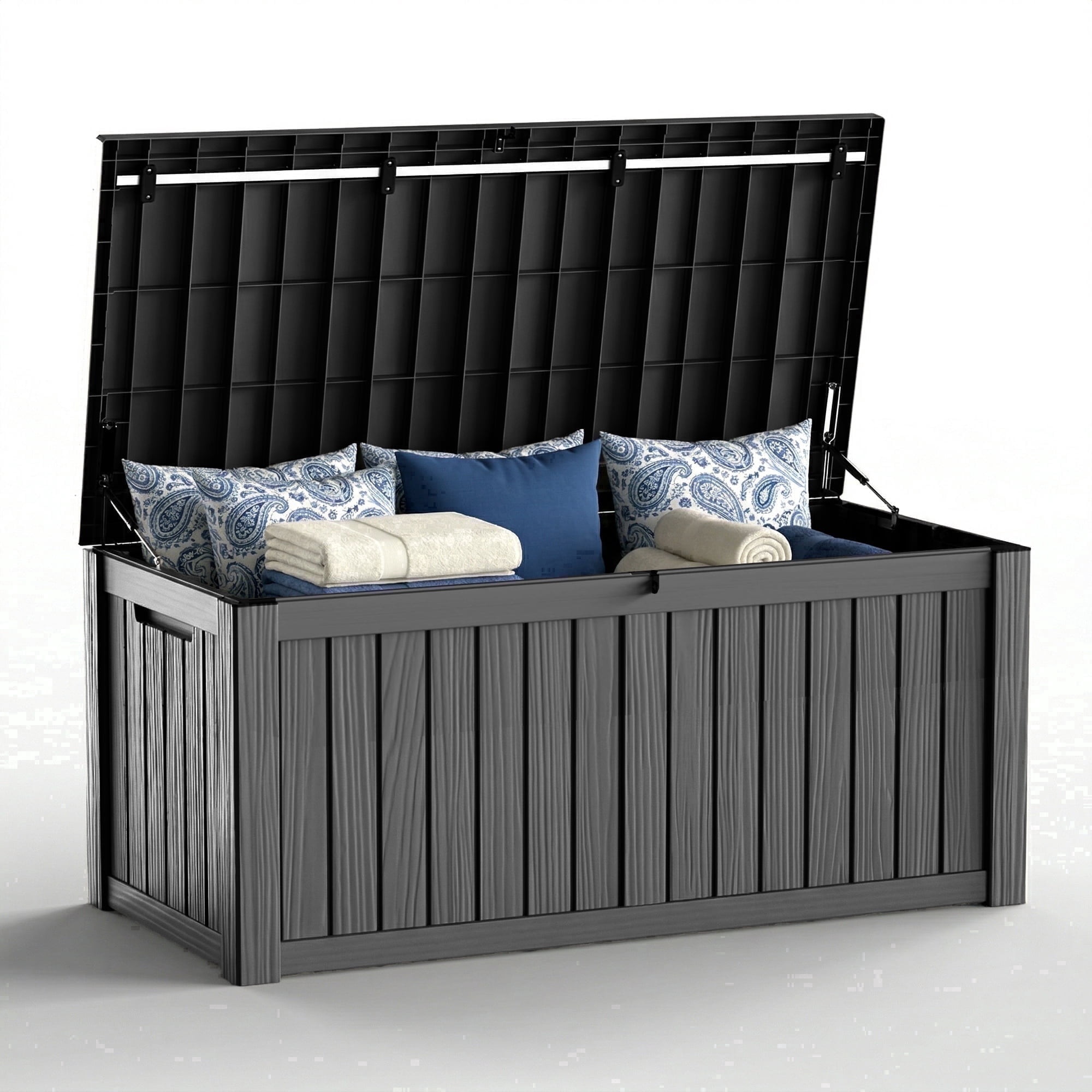 Joxxoaa Black 120 Gallon Resin Deck Storage Box, 2-Seater Outdoor Bench with Lockable Lid for Patio Garden Poolside Storage