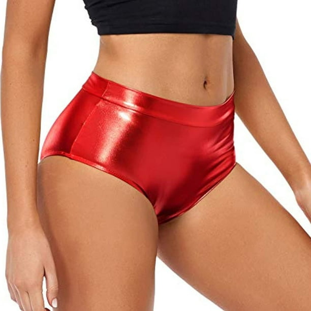 MKLEKYY Pantalones Cortos De Mezclilla Para Mujer, De Cintura Alta, Metálicos, Tipo Botín, Para Bailar, Ropa De Club
