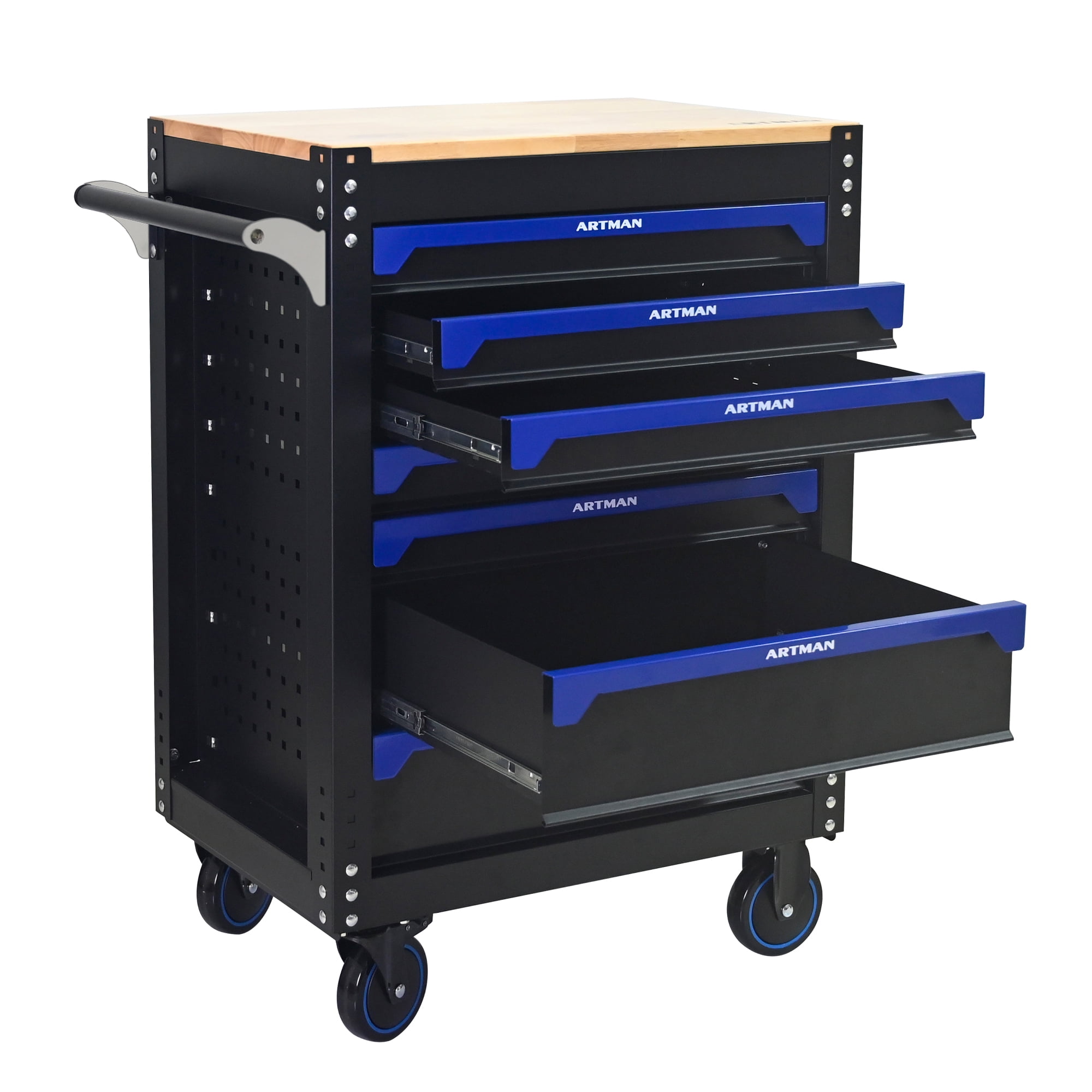 ARTMAN 30-inch 7-drawer Wooden-top Rolling Steel Tool Cart, Storage Tool Chest&Cabinet with Handle and Wheels for Garages, Warehouses, Repair Shops, Requires Assembly of the the Tool Cart