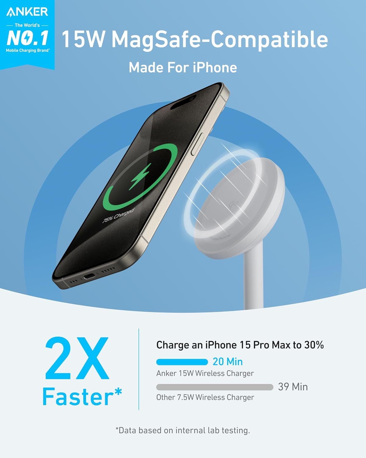 Anker MagGo iPhone 17 MagSafe Charger Compatible Stand, 15W Fast Magnetic Wireless Charging Station, Qi2 Certified 360° Wireless Charger, Magnetic Stand (No Adapter)