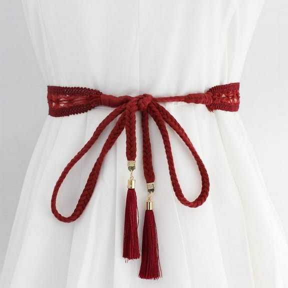 KuKuZhu New Women Woven Tassel Belt Braided Waistband Boho Girls Thin Waist Rope Knitted Waist Belts for Dress Waistbands Accessories