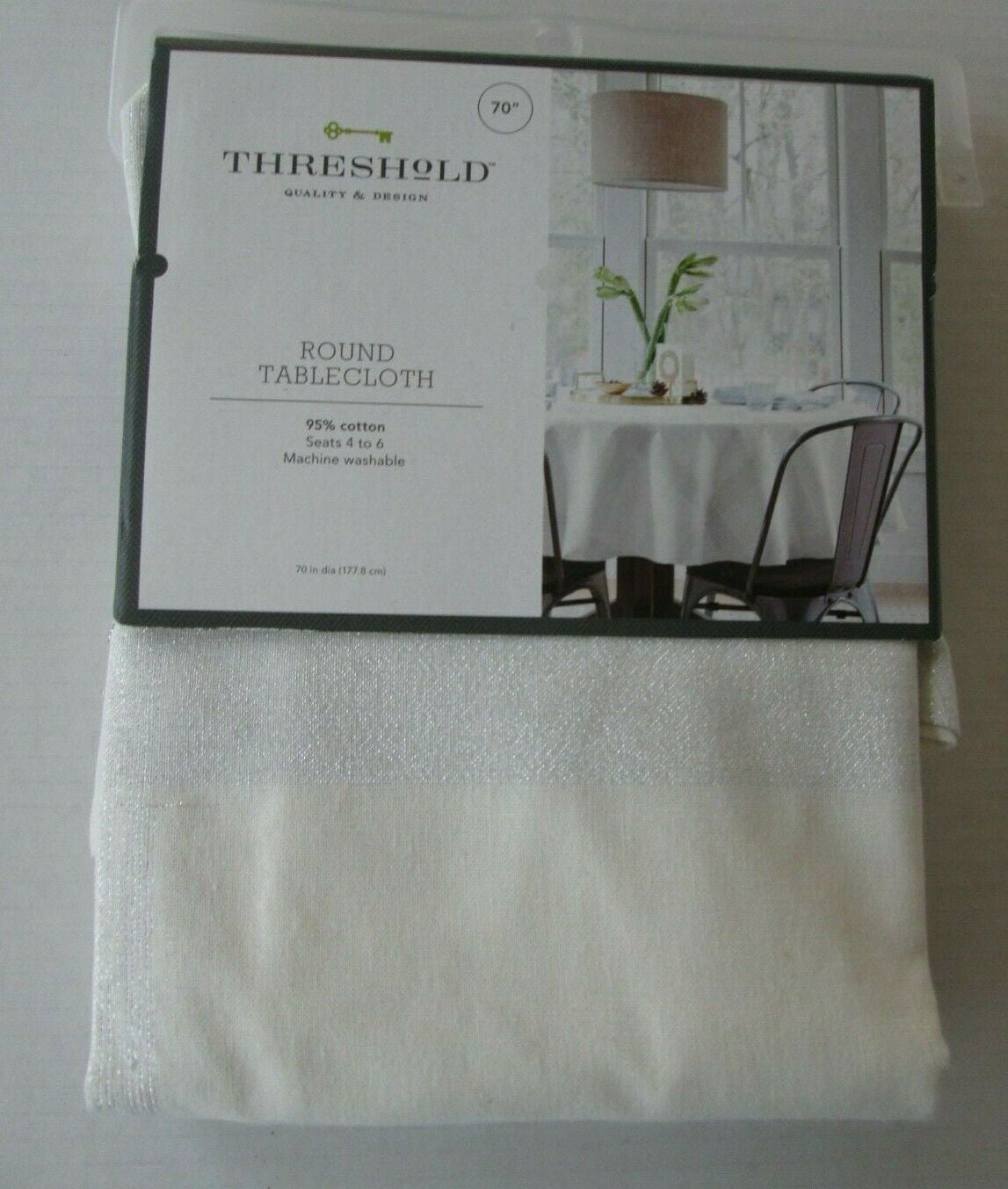 NEW NIP Christmas Essential Home ROUND gold Damask Tablecloth 70" 