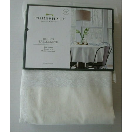 NIP-Threshold for Target-Round Tablecloth-70" Ivory & Silver Basketweave Pattern - Product Is Brand New - Retail Packaging Maybe Opened Or Damaged