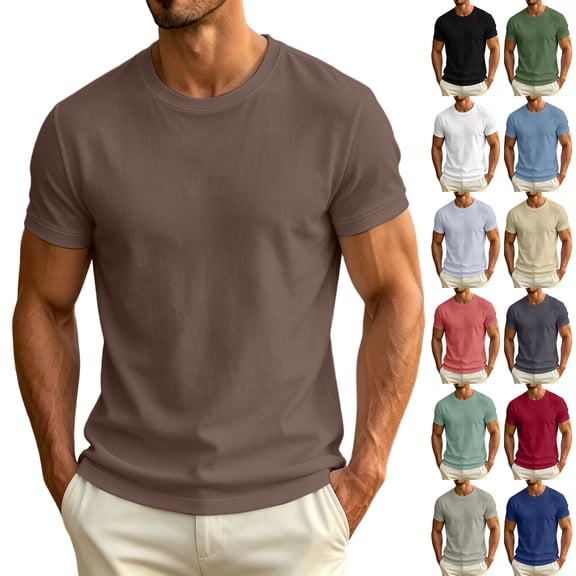 IhhxPro Men's Short Sleeve Summer Tee Breathable Basic Solid T-Shirt Casual Athletic Fit Lightweight Cotton Everyday Wear XXS-2XL