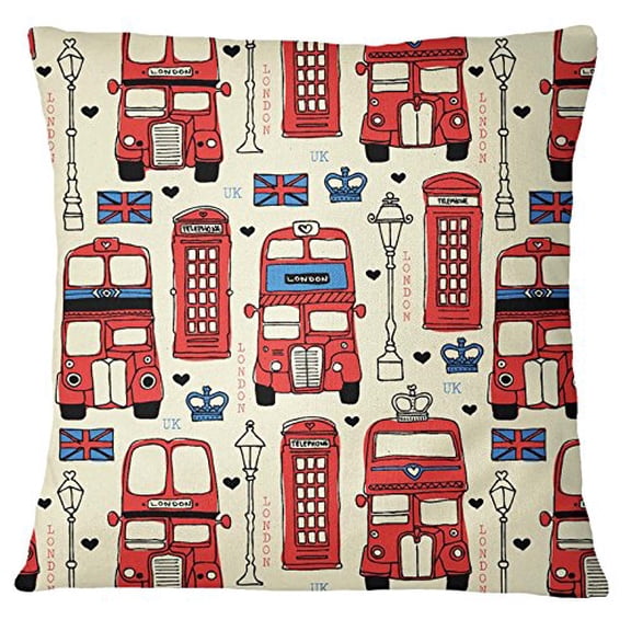 S4Sassy Yellow UK Theme Architectural Print Decorative Square Cushion Cover Pillow Case-12 x 12 Inches