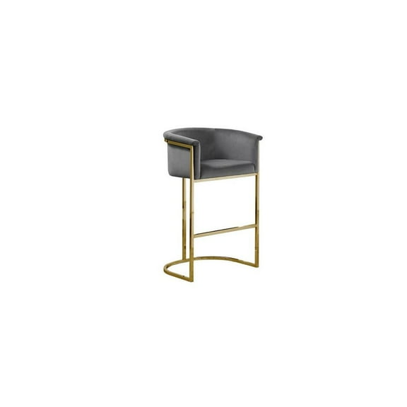 Dark Gray Velvet Counterheight Chair (Single) with Gold Metal Chrome Base