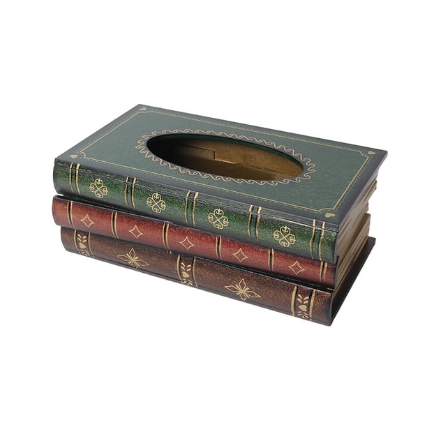 Caja De Pañuelos Retro Porta Pañuelos Libros Antiguos Estilo Vintage Madera Eigraketly HA024919-03