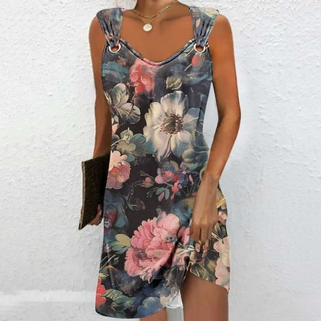 ZVAVZ Women Printed Elegant Casual Style V-Neck Dress With Strap Vestido De Mujer