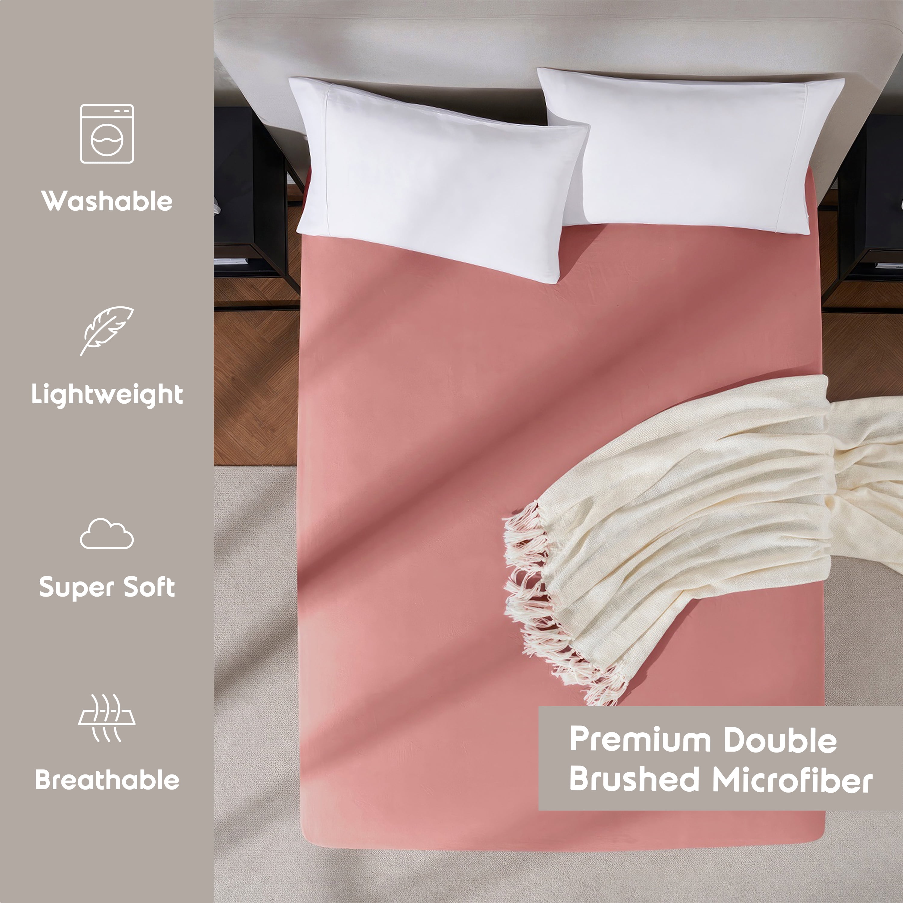 LammaLoe Extra Deep Pocket Twin Fitted Sheet Only, Fits 18" to 24" Mattress, Soft Microfiber Fitted Bed Sheet, Pink Clay