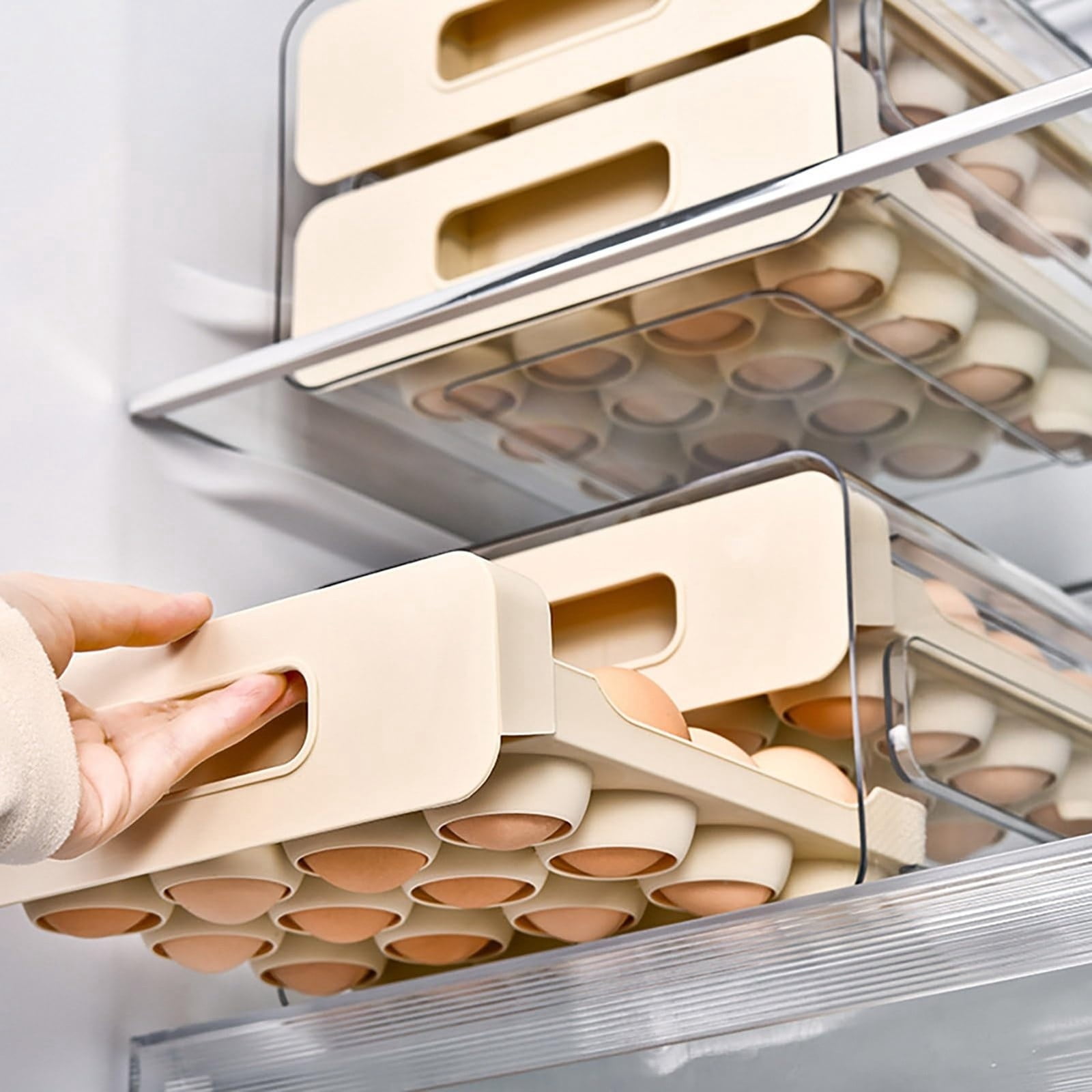 Egg Organizer Case Refrigerator Rack Storage Box Container With Lid Large Capacity Layer Transparent Design Stackable Tray High-quality