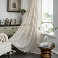 thumbnail image 2 of 1 Panel Boho Curtains for Bedroom Living Room Country Farmhouse Cotton Linen Window Curtain Panels Embroidery Striped Bohemian Tassel Draperies (87"L x 59"W), 2 of 10