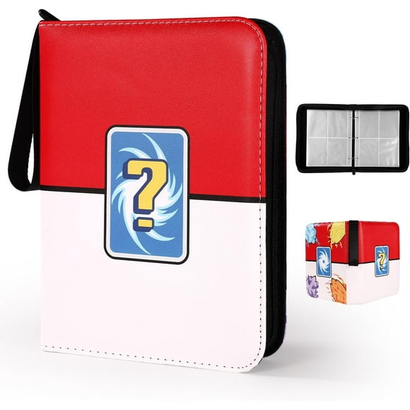 AIR-Card Binder 4 Pocket, Card Folder with 50 Detachable Pages Card Book Case Cartable Carte Hold 400 Waterproof PU Material Sleeve Album Storage with Smooth Zipper Holder Accessories for Collection
