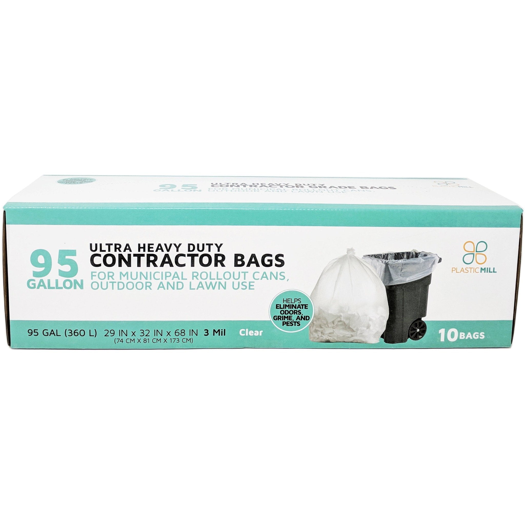 PlasticMill 95 Gallon, Clear, 3 Mil, 61x68, 10 Bags/Case, Ultra Heavy