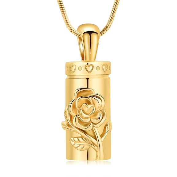 Rose Flower Urn Necklace for Ashes Cylinder Cremation Jewelry for Ashes Women Men Urn Keepsake Pendant Human / Pet Memorial Locket Holder