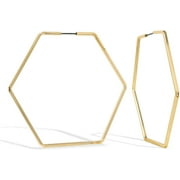 Bauble NY Hexagon Hoop Earrings for women girl Geometric Lightweight Statement Modern Minimalist (Large Gold)