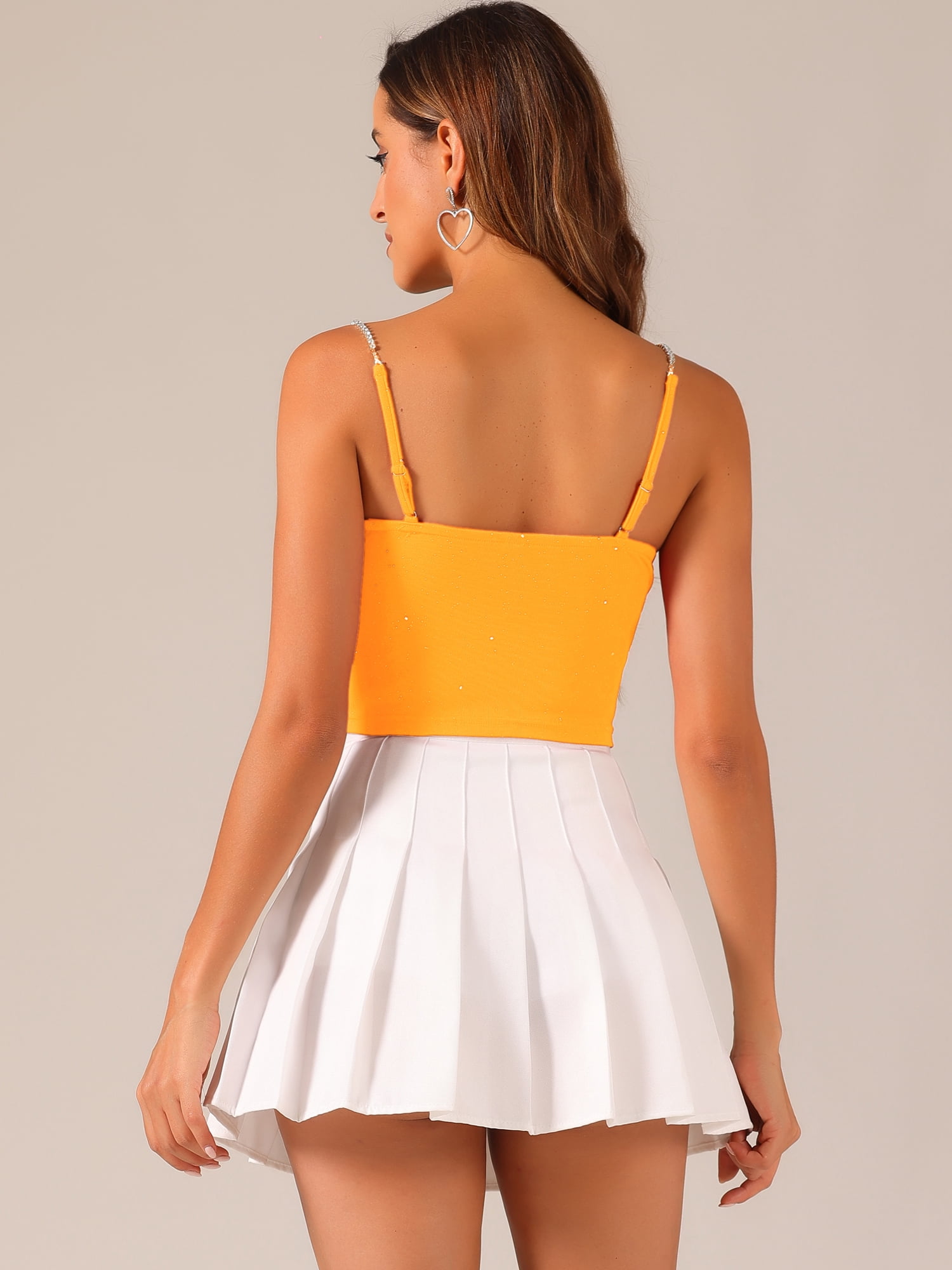 DARING DIVA Women's Glitter Rhinestones Encrusted Cut Out Cami Crop Tank Tops XL Yellow