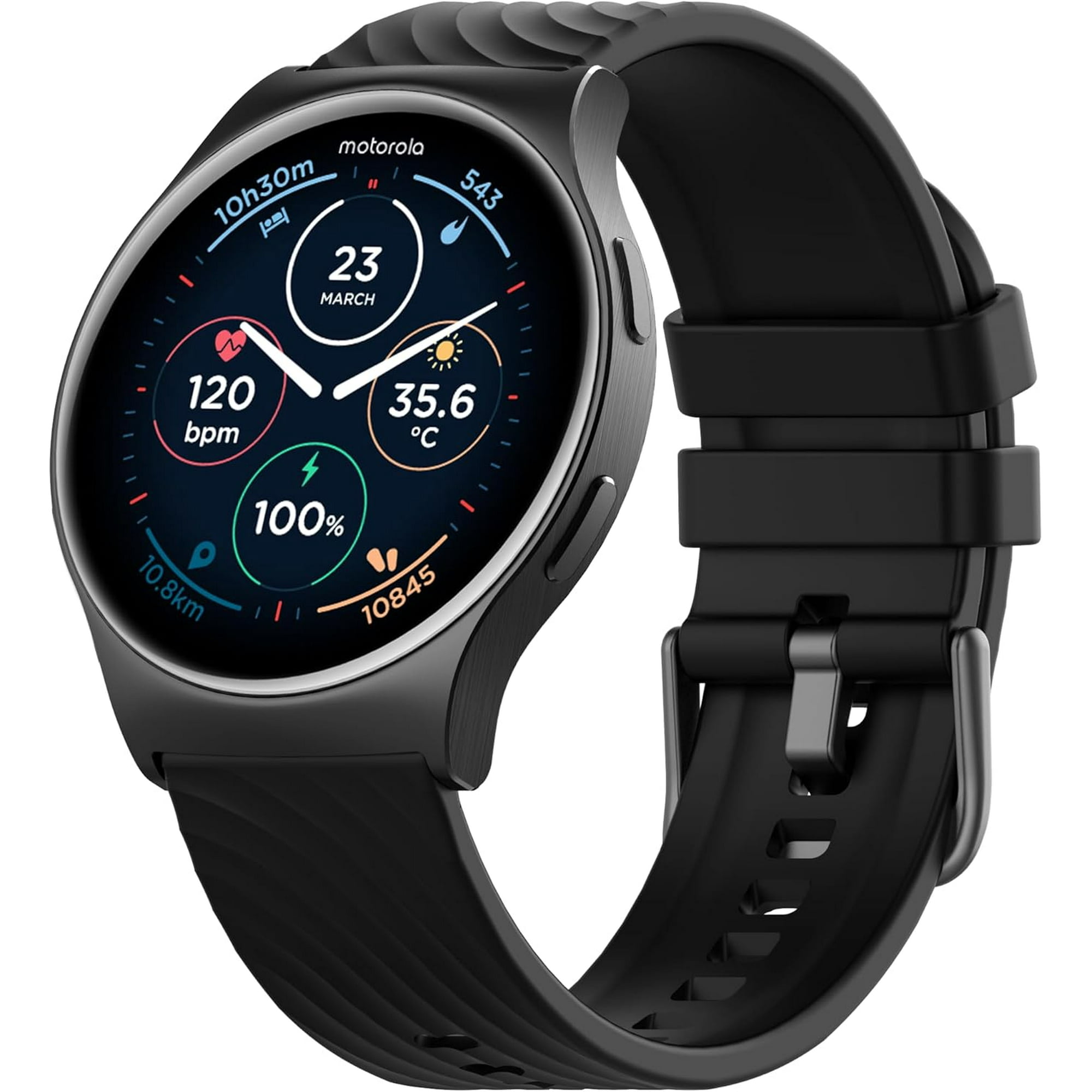 Motorola, MOSWZ120-PB Moto Watch 120 Premium Bluetooth Smartwatch with AMOLED Display, 240 Hours Battery Life, Phantom Black