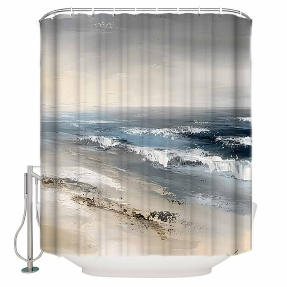 Small Stall Shower Curtain 48x72 Inch Narrow Half Size Vintage Oil Painting Bath Curtains Bathroom Decor Beach Ocean Farmhouse Ombre Art Waterproof Fabric Shower Curtain Set with Hooks 48 Inch
