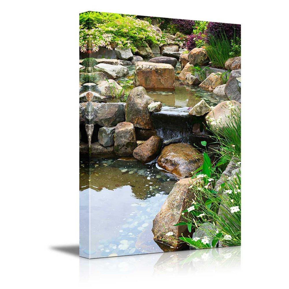 Wall26 Canvas Prints Wall Art Relaxing Pond with Waterfall Modern