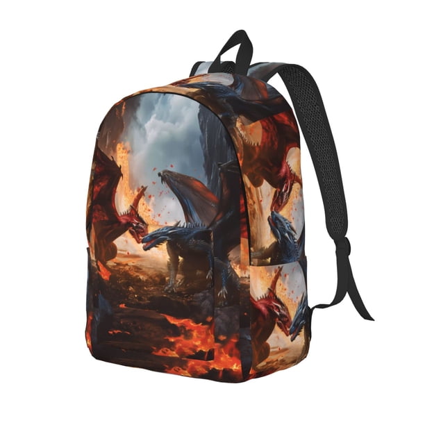 Disketp Lava Dragon Mochila de Lona Estampada, Mochila Escolar de Viaje Ligera para Estudiantes y Portátil-Small