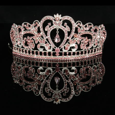 LuckyFine Crystal Wedding Tiara Crown Prom Pageant Princess Crowns Bridal Veil Headband - On Sale