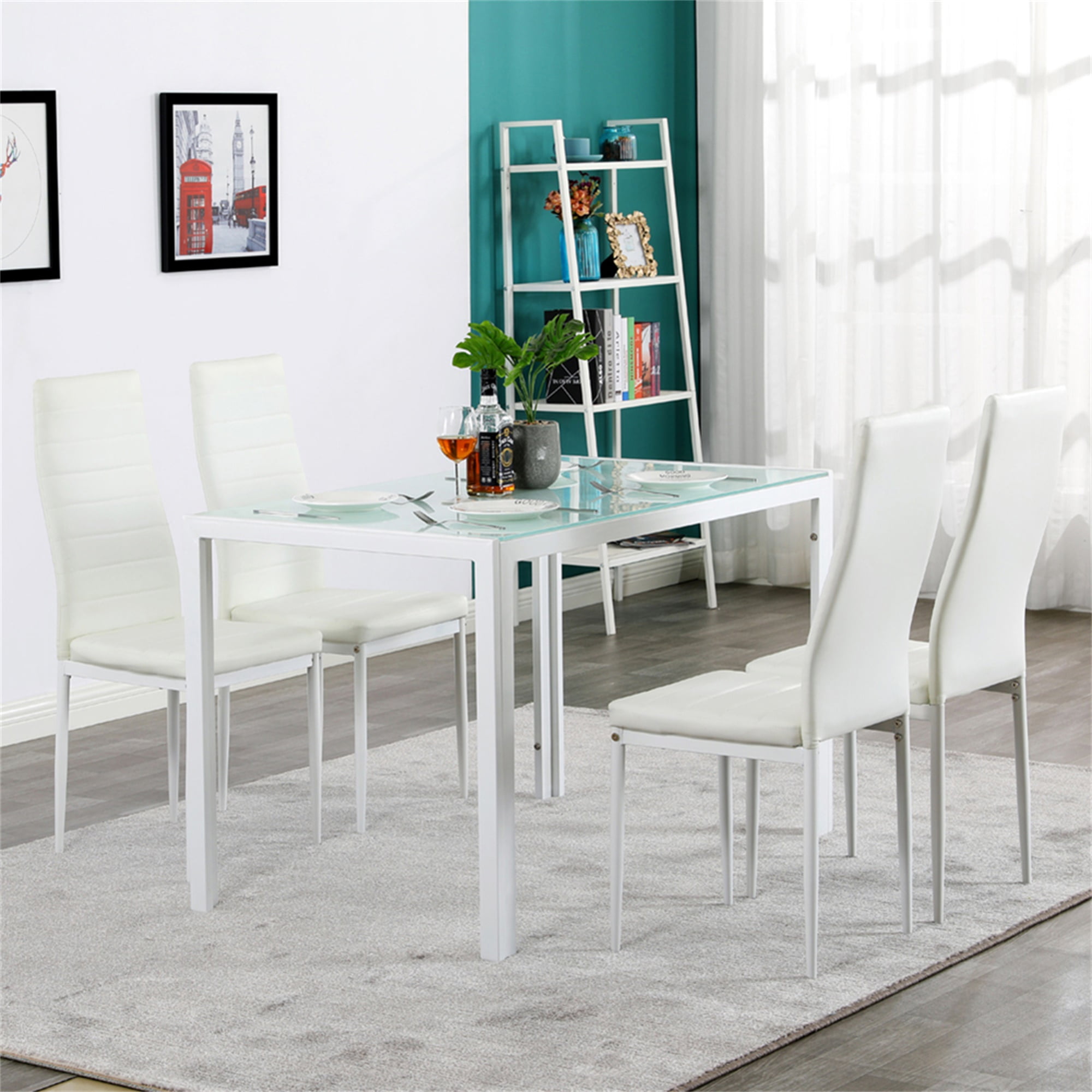 Kepooman Modern PU Dining Chairs Set of 4, Texture High Backrest Dining Chairs, kitchen Side Chairs for Kitchen Living Room Bedroom, White Kepooman Modern PU Dining Chairs Set of 4, Texture High Backrest Dining Chairs, kitchen Side Chairs for Kitchen Living Room Bedroom, White