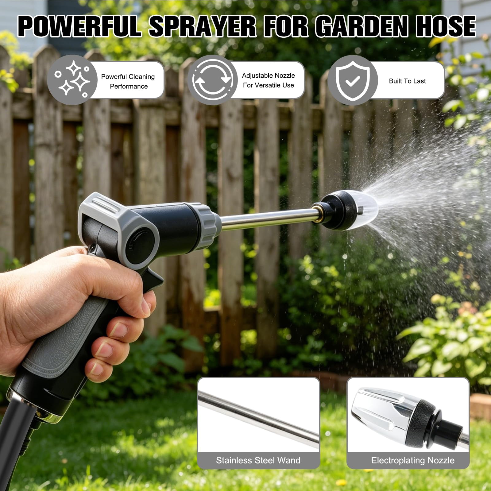 Turn Any Hose into a High Pressure Water Cleaning Jet, New Multi Function Lawn & Garden Watering Sprayer, Heavy Duty Garden Hose Nozzle, Spray Nozzles for Cleaning Yard Patio Car