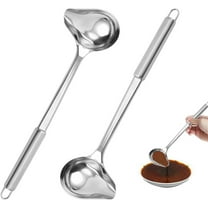 11.89in Soup Ladles, Dingrich Pack of 2 Sauce Spoons with Pouring Spout, Stainless Steel Sauce Ladle with Long Handle for Soup Sauces, Gravy Dressings, Kitchen Cooking Tool (Silver)