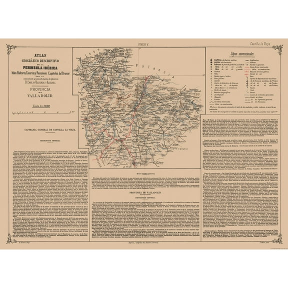 Historic Map - Valladolid Province Spain - Valverde 1880 - Vintage Wall Art