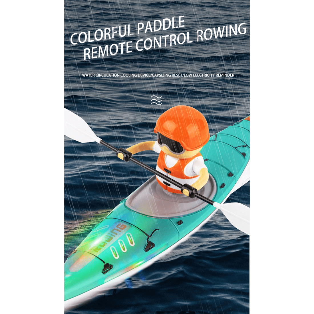 RC Kayak with Unique Paddling Propulsion & Anti-Capsize Design, 2.4G Remote Control Watercraft with LED Light for Adults, RC Boat for Pools, Calm Water, Green