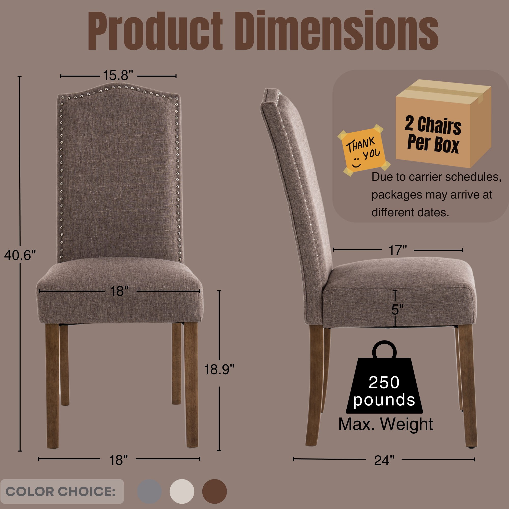 Dining Chairs Brown Modern Upholstered Fabric Dining Chairs with Nailhead Trim, Set of 6