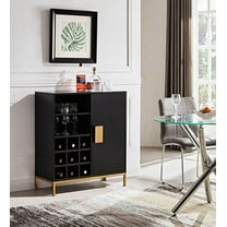 Kings Brand Furniture - Grant Buffet Bar Liquor Cabinet with Wine Rack Storage and Glass Holder, Black