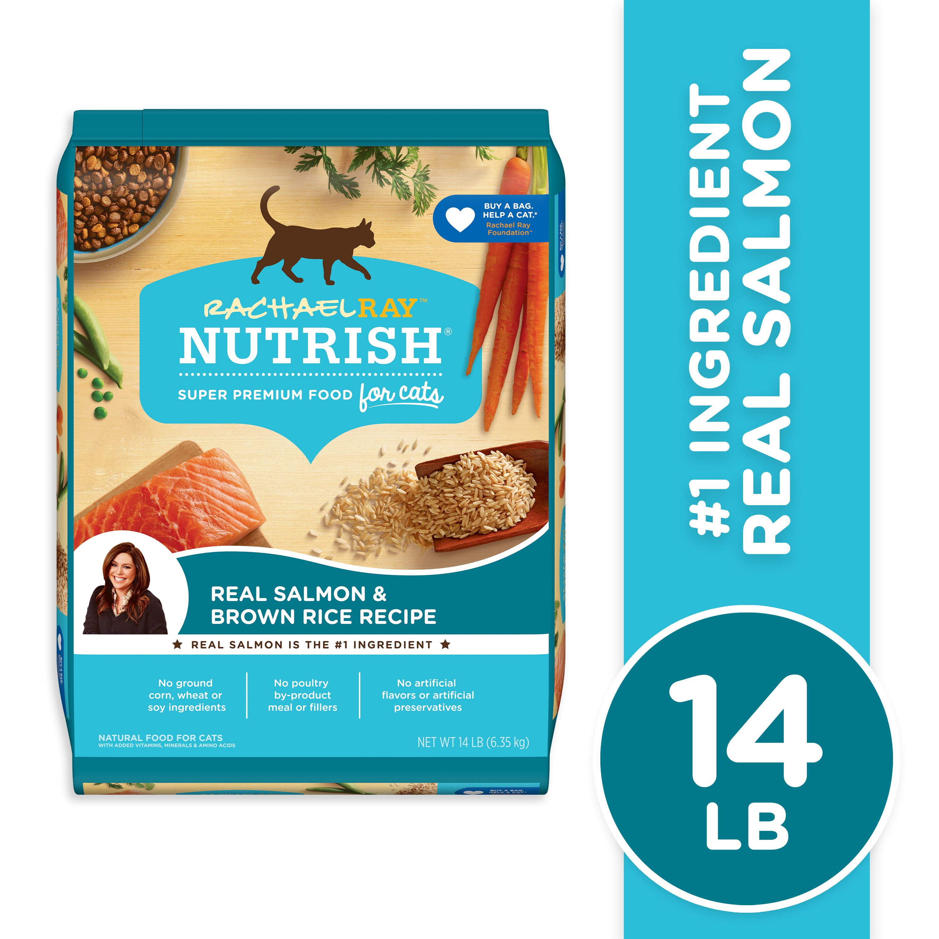 Photo 1 of Rachael Ray Nutrish Natural Salmon & Brown Rice Recipe Dry Cat Food, 14-lb bag EXP 07/27/2024
