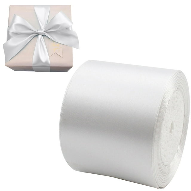 ZTTD White Satin Ribbon 3 Inches x 25 Yards, Solid Color Fabric Ribbon for Gift Wrapping, Crafts, Hair Bows Making, Wreath, Wedding Party Decoration and Sewing Projects