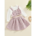thumbnail image 3 of Musuos Little Girls Tweed Skirt Outfit, 6M-4T Plaid Long Sleeve Fake Two-Piece Crop Tops Elastic Waist Skirt 2 Piece Set for Fall, 3 of 9