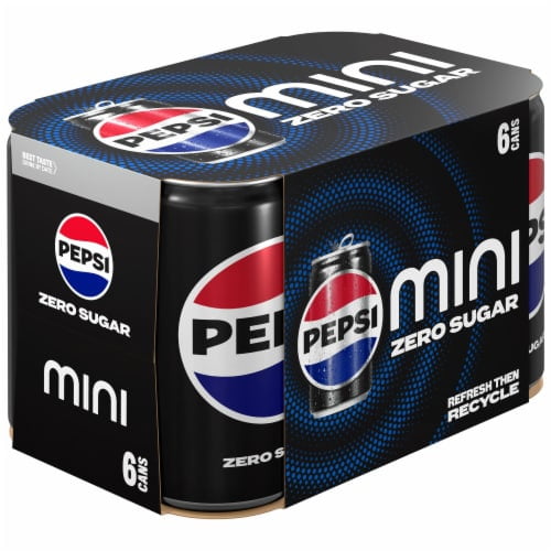 Pepsi Zero Sugar Cola Soda Pop Mini Cans 6 ct / 7.5 fl oz - Pack of 2