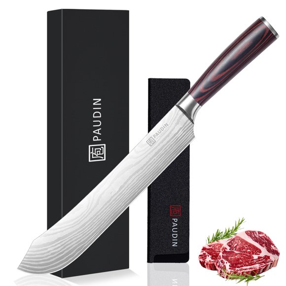 PAUDIN Butcher Knife, 10â³ Bullnose Brisket Knife,Forged High Carbon German Steel, Ultra Sharp Edge for Meat Cutting, Ergonomic Handle Design
