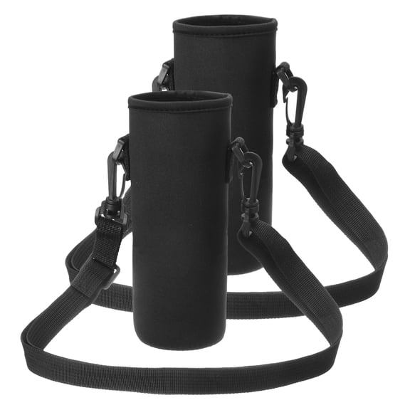 Uxcell 2Pcs 18.5 oz Neoprene Insulated Water Bottle Sleeve with Strap, Black