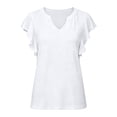 thumbnail image 5 of ClodeEU Women's V Neck Ruffle Flutter Short Sleeve Blouse,Solid Loose Casual Summer Top White,Women's Plus XXL, 5 of 5