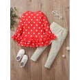thumbnail image 4 of Toddler Baby Girl Valentine's Day Clothing Set Ruffle Tunic Pullover Top Patchwork Long Pants Set Little Girls Heart Print Outfits, 4 of 8