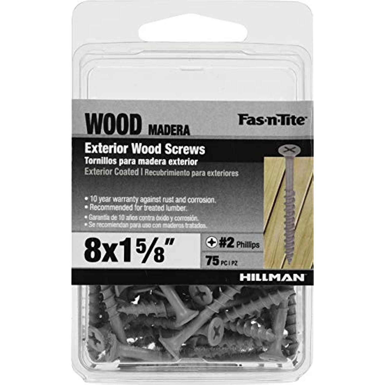 Fas-n-Tite Deck and Fence Wood Screws, #8 x 1-5/8", Steel, Epoxy, Phillips, Gray, 75 pack
