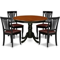 HomeStock 5 Piece Kitchen Table Set for 4 Includes a Round Dining Table with Pedestal and 4 Dining Room Chairs, 42x42 Inch, Black & Cherry