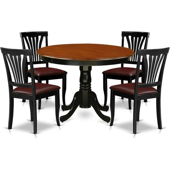 HomeStock 5 Piece Kitchen Table Set for 4 Includes a Round Dining Table with Pedestal and 4 Dining Room Chairs, 42x42 Inch, Black & Cherry