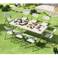 thumbnail image 2 of Leumius 6 Foot Folding Table,Fold-in-Half Plastic Table,Indoor Outdoor Picnic Party Dining Camp Tables,White, 2 of 11