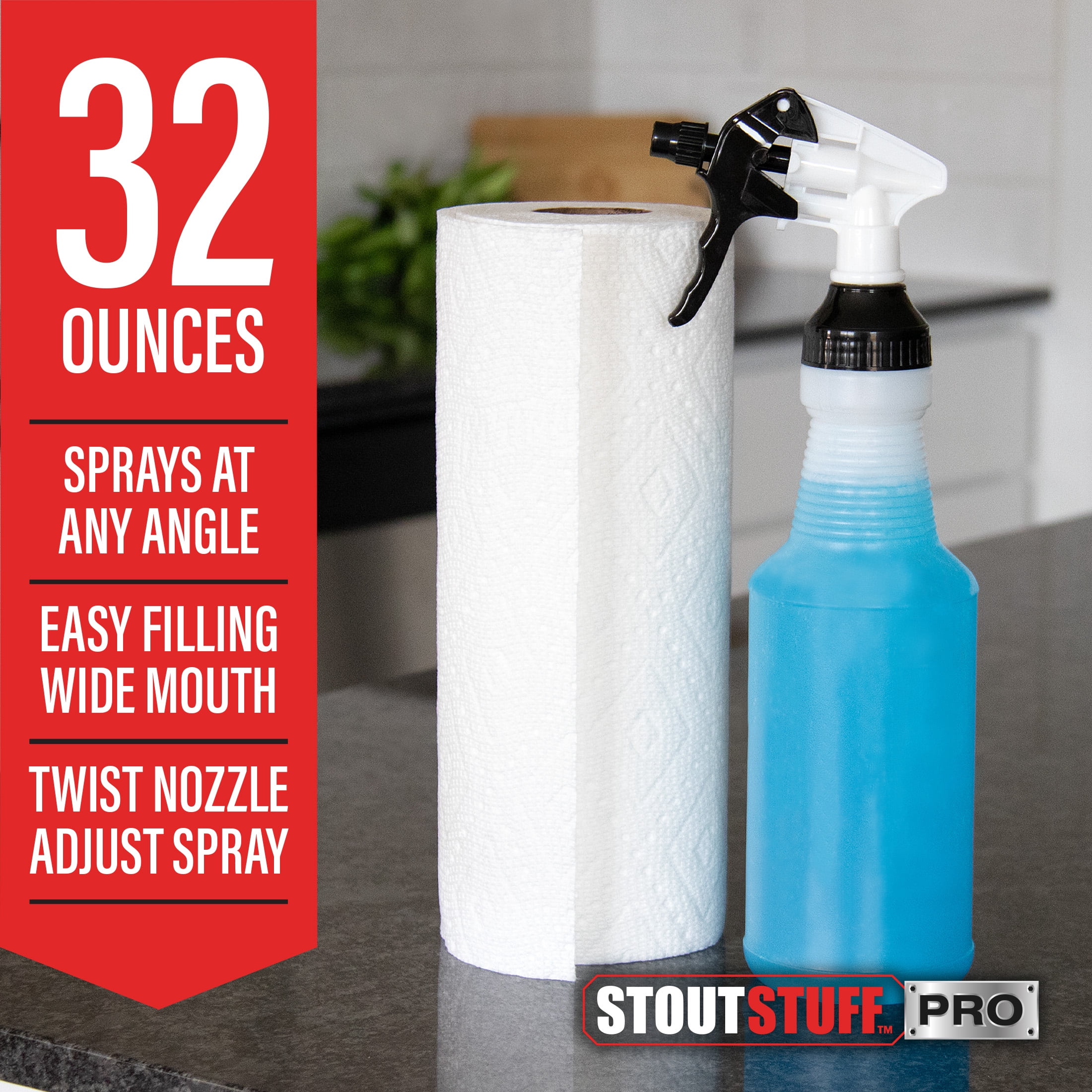 Stout Stuff Plastic Wide Mouth Empty Spray Bottle, Holds 32oz