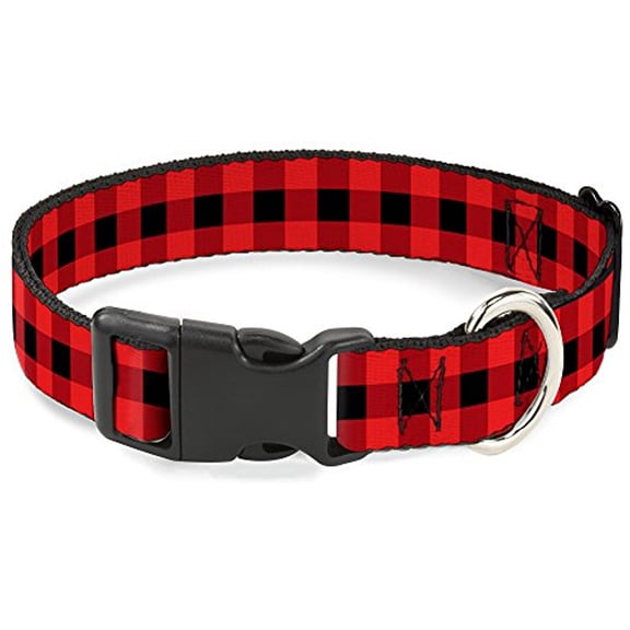 Buckle-Down Pet Collar, Dog Collar Plastic Buckle, Buffalo Plaid Black Red, 7 to 8.5 Inches 0.5 Inch Wide
