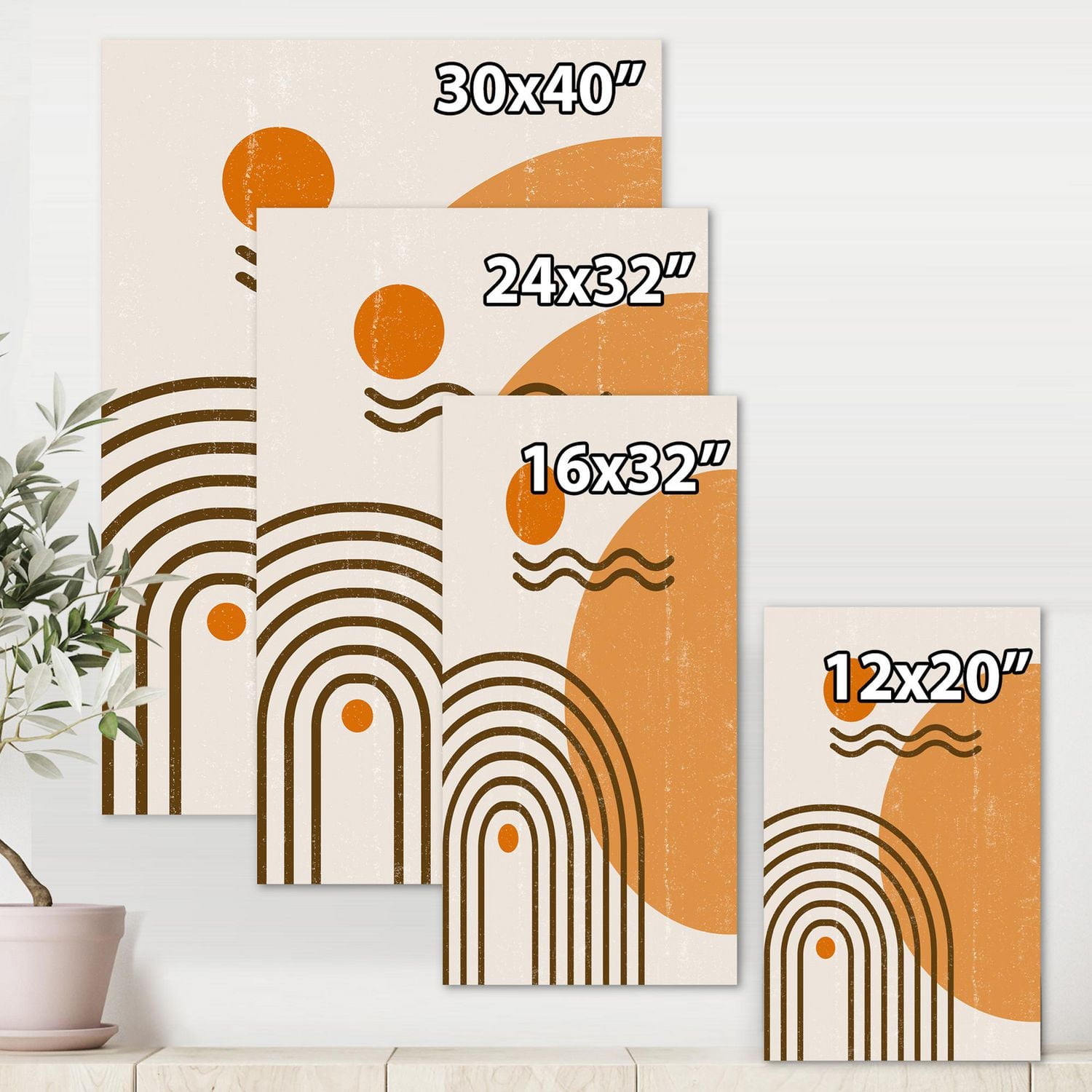 Designart Arc-en-ciel abstrait soleil et lune dans les tons de terre II Art mural sur toile