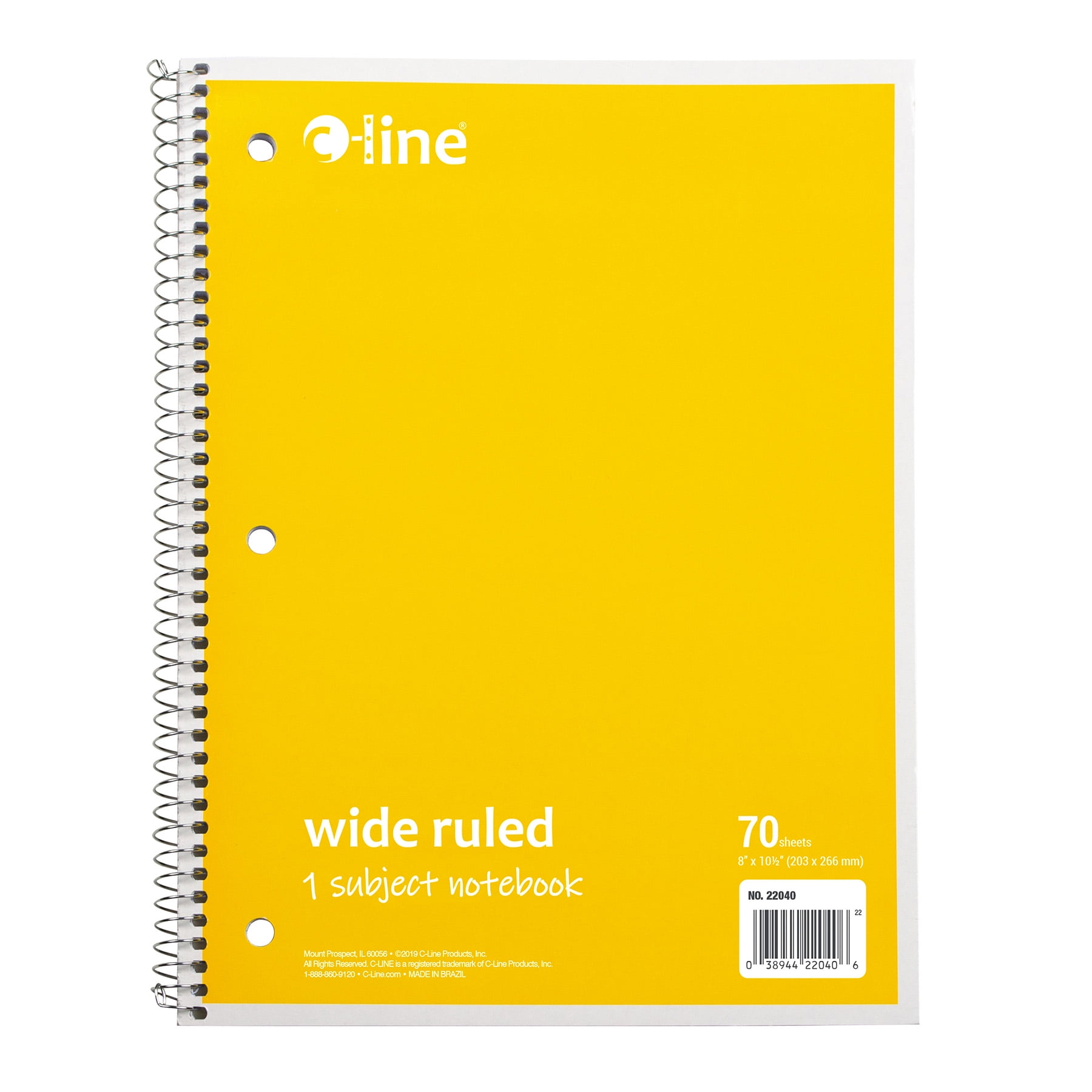 C-Line Spiral-Bound 1-Subject Notebook, 70-Page, Wide Ruled