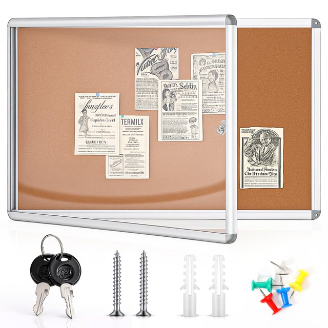 Tablero de anuncios de corcho 36 x 24 pulgadas vitrina de pared para oficina aula departamento escuela capacidad para 9 A4 diseño resistente a la inte